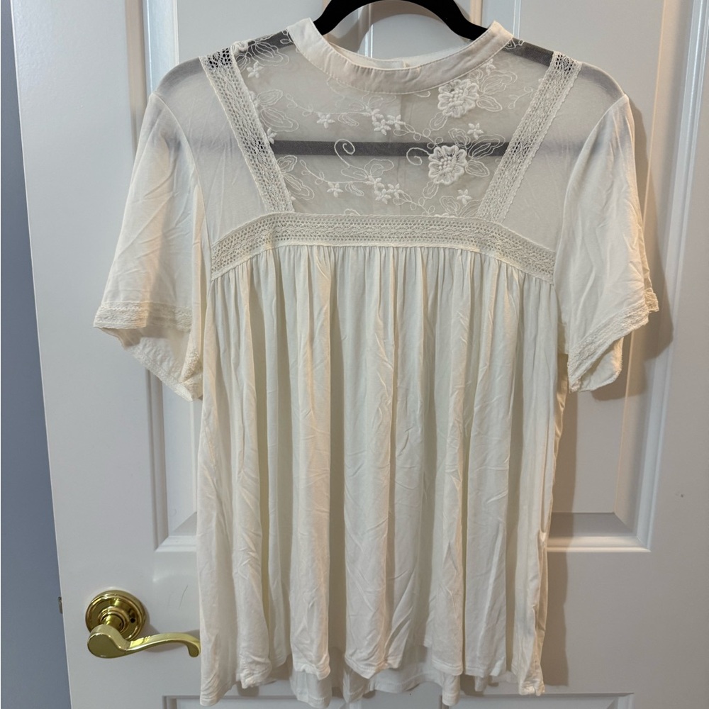 POL Cream Pleated Embellished Blouse